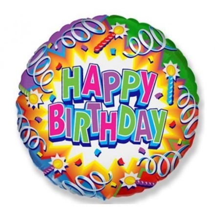 Obrázek Foliový balonek Happy Birthday serpentiny 45cm - Nebalený