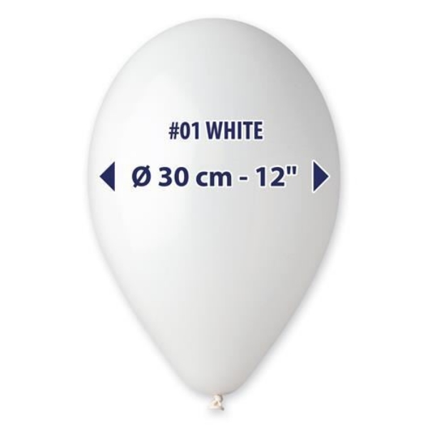 Balonky Gemar bílé – 30 cm / 12" – 100 ks
