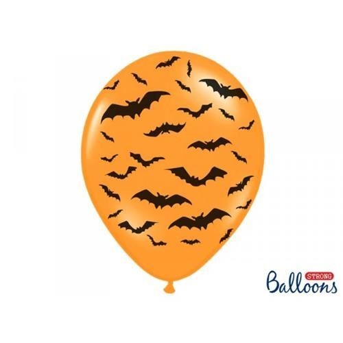 Levně Latexový balonek oranžový s potiskem netopýrů – Halloween – 30 cm