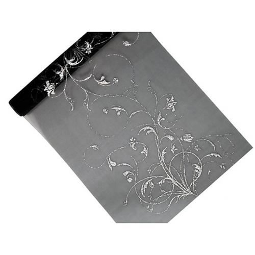 Levně Organza černá s potiskem – 36 cm × 9 m
