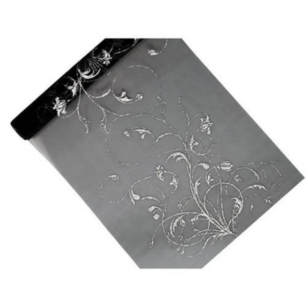 Organza černá s potiskem – 36 cm × 9 m