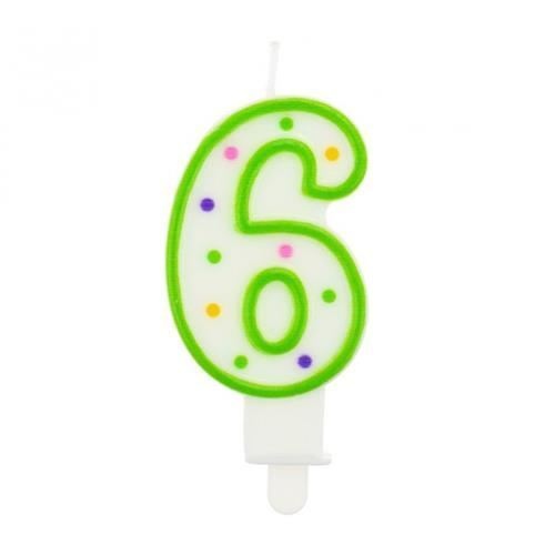 Levně Dortová svíčka číslo 6 s puntíky 7,5 cm