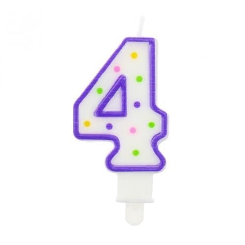 Levně Dortová svíčka číslo 4 s puntíky 7,5 cm