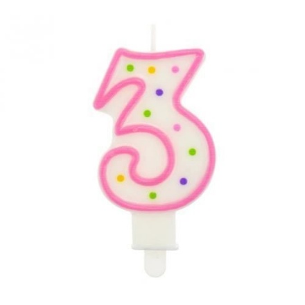 Picture of Dortová svíčka číslo 3 s puntíky 7, 5 cm