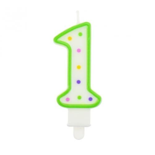 Levně Dortová svíčka číslo 1 s puntíky 7, 5 cm.