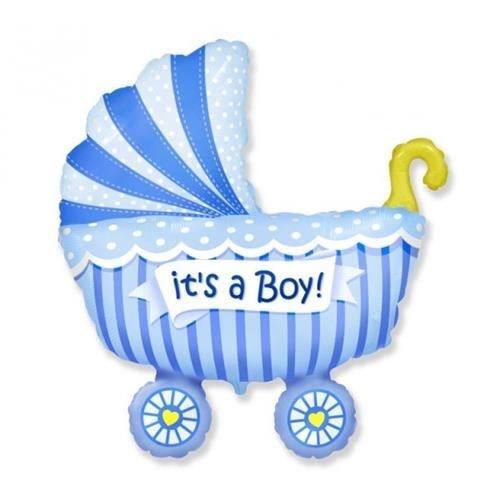 Levně Fóliový balonek kočárek „It’s a boy“ – 60 cm