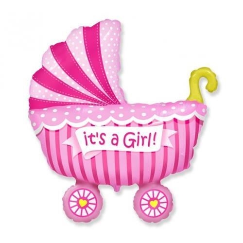 Levně Fóliový balonek kočárek „It’s a girl“ – 60 cm