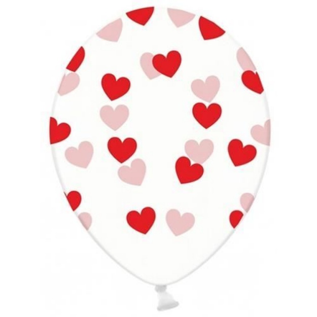 Obrázek z Latexový balonek průhledný s červenými srdíčky 30 cm 