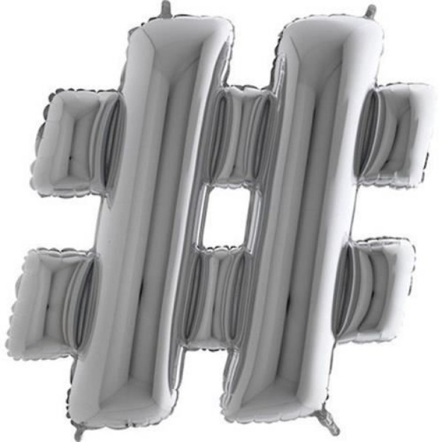 Obrázek z Foliový symbol Hashtag stříbrný 102 cm 