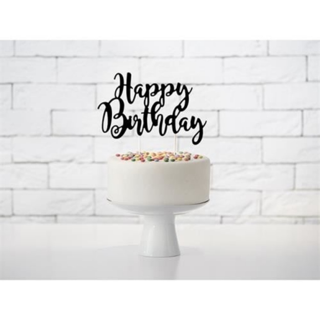 Obrázek z Dekorace na dort nápis Happy Birthday 22 cm - Černý 