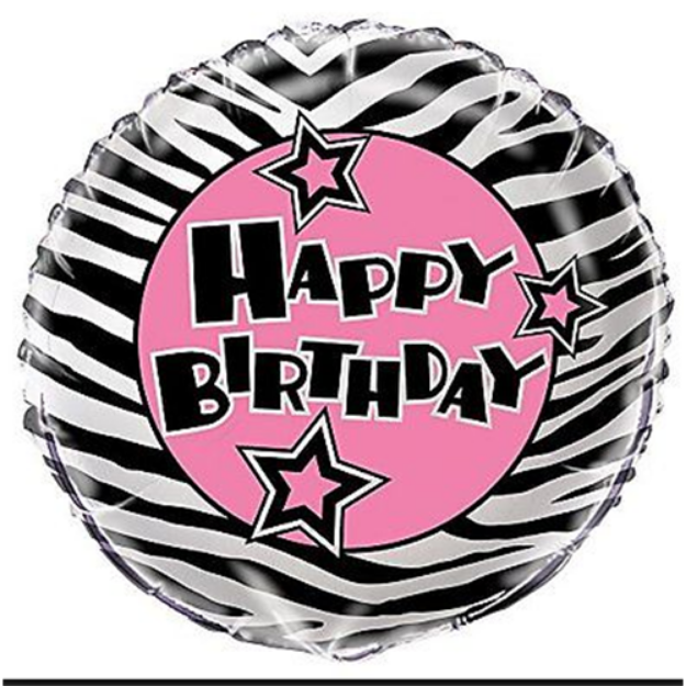 Obrázek z Foliový balonek zebrovaný Happy Birthday 46 cm 