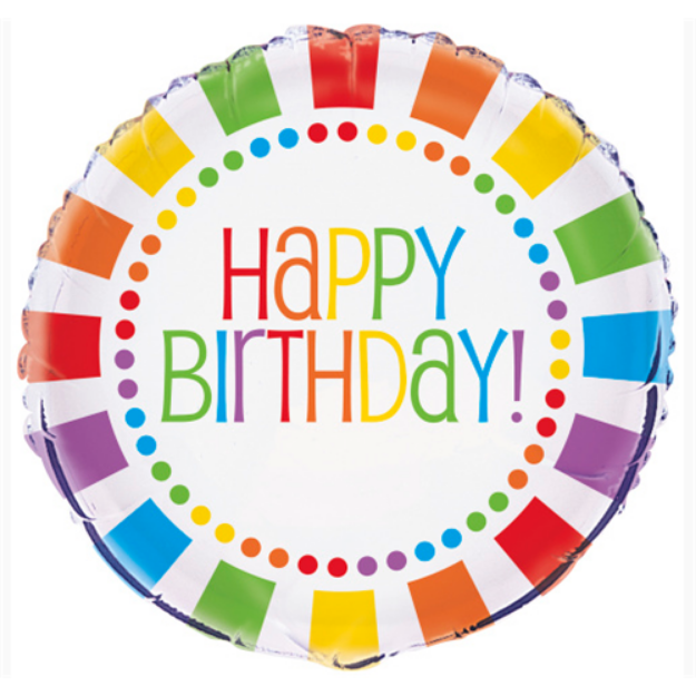 Obrázek z Foliový balonek proužky a puntíky Happy Birthday 46 cm  