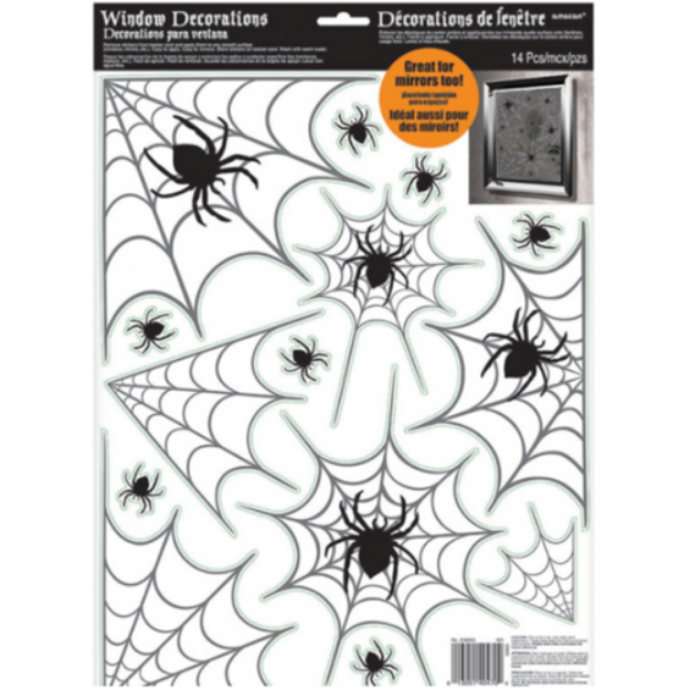 Obrázek z Halloweenská dekorace na okno pavouci s pavučinami 43 x 30 cm 