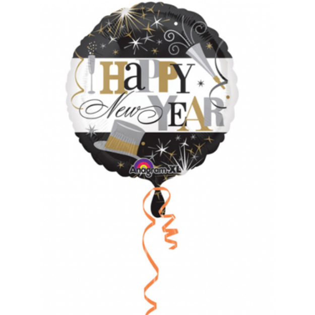 Obrázek z Foliový balonek Happy New Year černobílý 45 cm 