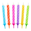 Sada 12 barevných proužkovaných narozeninových svíček se stojánky