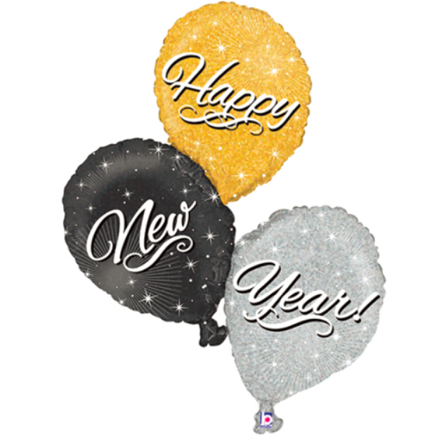 Obrázek z Foliový holografický balonek Happy New Year 90 cm - Nebalený 