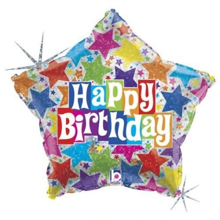 Fóliový holografický balonek hvězda Happy Birthday barevný – 47 cm