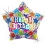 Fóliový holografický balonek hvězda Happy Birthday barevný – 47 cm