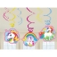 Závěsné spirálové dekorace s motivem jednorožců, zámku a duhy – 6 ks