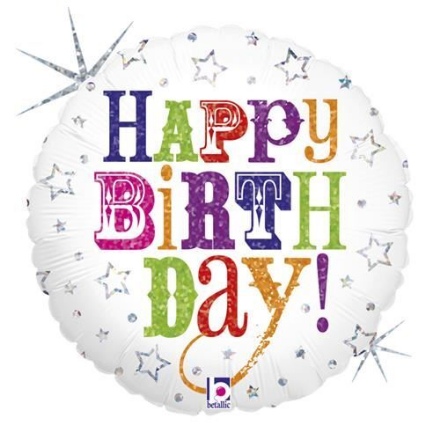 Picture of Foliový balonek bílý s barevným nápisem Happy birthday 45 cm