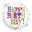 Bílý fóliový balonek s barevným nápisem Happy Birthday a hvězdičkami, průměr 45 cm