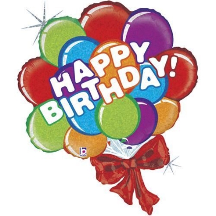 Velký fóliový balonek ve tvaru kytice barevných balónků s nápisem Happy Birthday, 92 cm