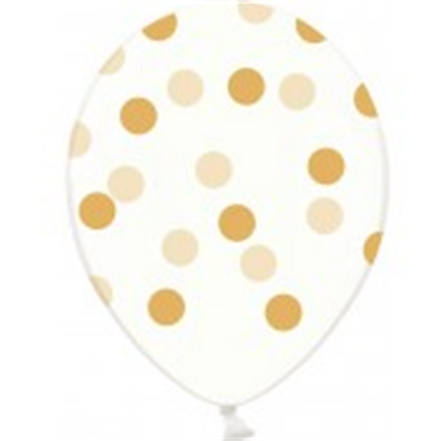 Obrázek z Latexový balonek průhledný se zlatými puntíky 