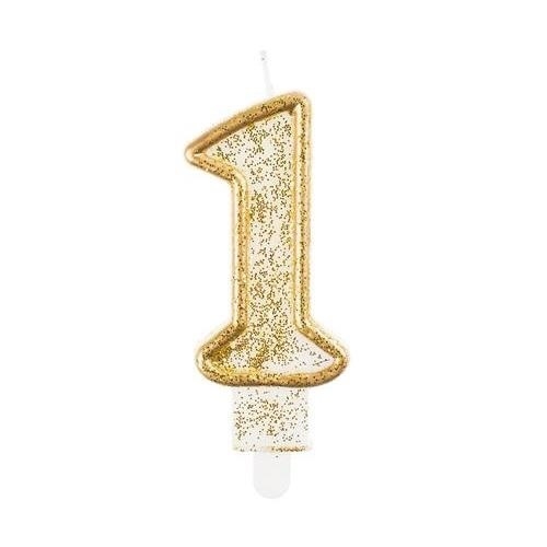 Levně Svíčka narozeninová číslice 1 zlatá 7,5 cm