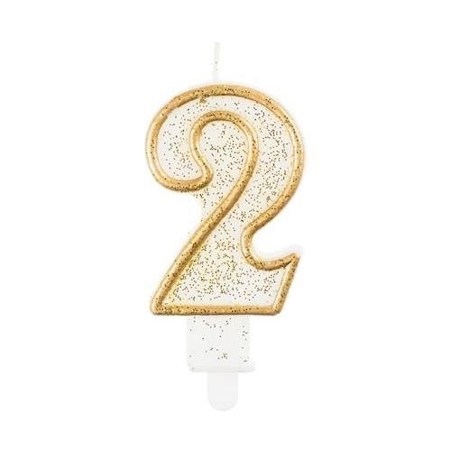 Levně Svíčka narozeninová číslice 2 zlatá 7,5 cm