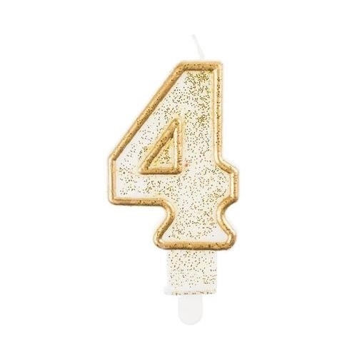 Levně Svíčka narozeninová číslice 4 zlatá 7,5 cm