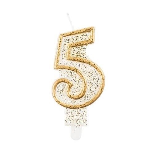 Levně Svíčka narozeninová číslice 5 zlatá 7,5 cm