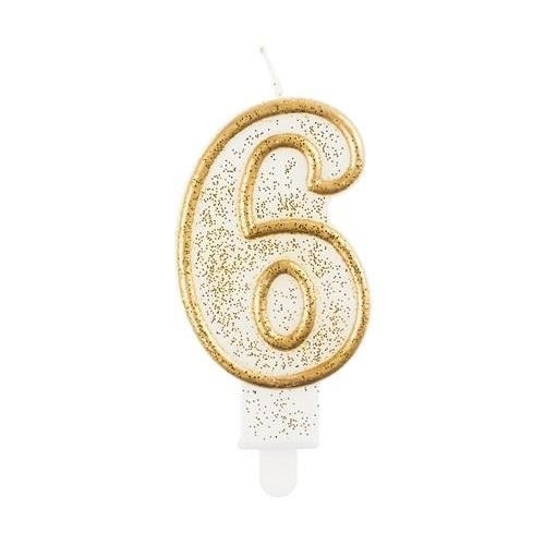 Levně Svíčka narozeninová číslice 6 zlatá 7,5 cm