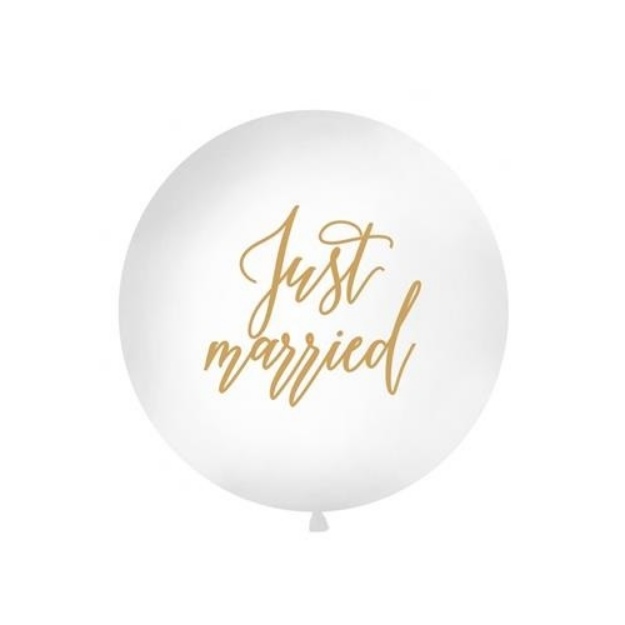 Obrázek z Obří nafukovací balon bílý "Just married" - 1 m 