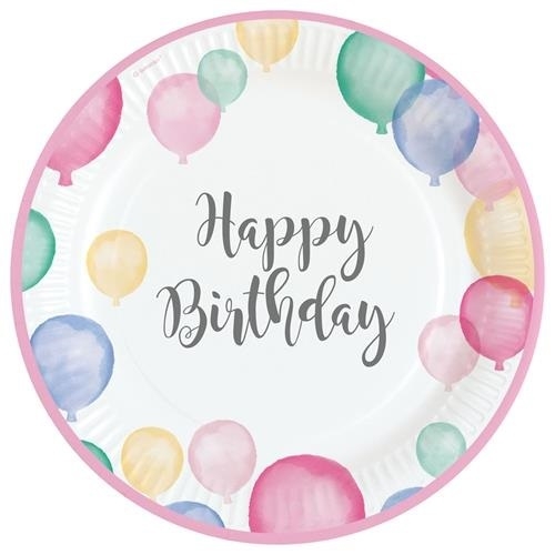 Levně EKO Papírové talíře Pastel Balloons Happy Birthday 23 cm - 8 ks