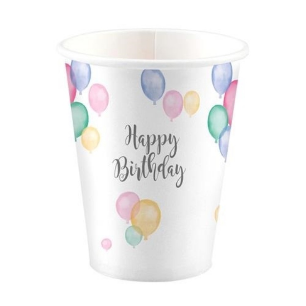 Obrázok z Papierové kelímky Pastel Balloons Happy Birthday 8 ks