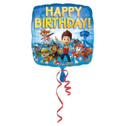 Fóliový balonek Tlapková patrola s nápisem Happy Birthday, průměr 43 cm