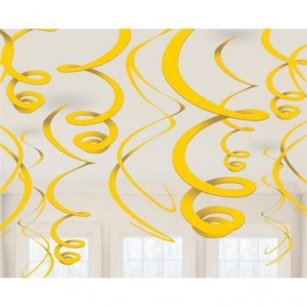 Žluté závěsné spirály na party, balení 12 ks, délka 55,8 cm