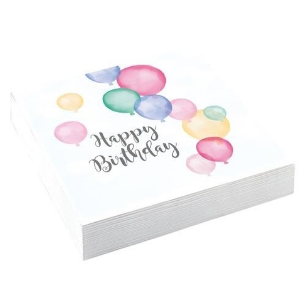 Obrázok z Papierové párty obrúsky Pastel Balloons Happy Birthday 20 ks