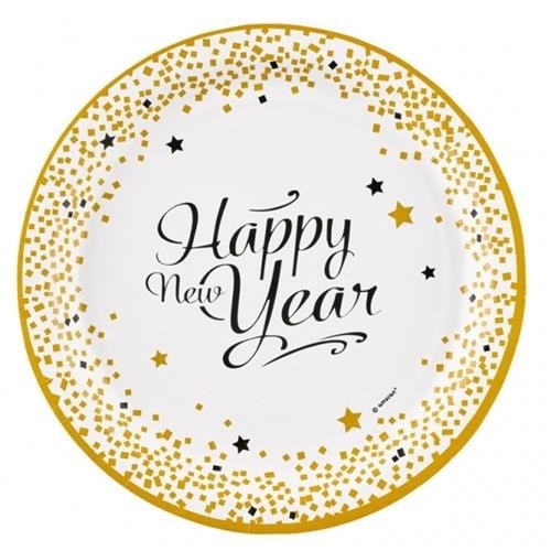 Levně Papírové talíře Happy New Year 23 cm - 8 ks
