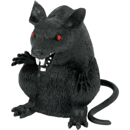 Strašidelná halloweenská dekorace – obří černá krysa s červenýma očima, plast, 15 cm