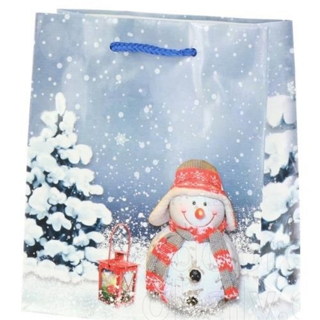 Obrázok z Darčeková taška snehuliak s lampou 18 x 20 cm
