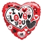 Fóliový balonek ve tvaru srdce s nápisem I Love You a barevnými srdíčky, velikost 46 cm