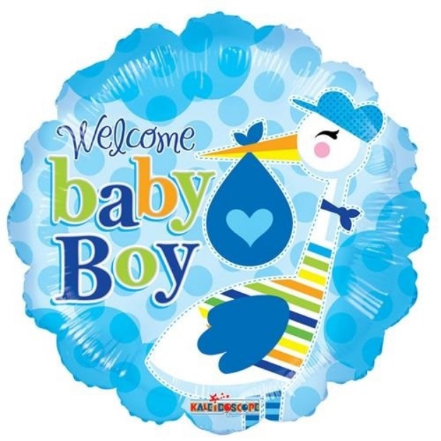 Obrázek z Foliový balonek s čápem Welcome baby boy 46 cm 