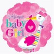 Obrázek Foliový balonek s čápem Welcome baby girl 46 cm