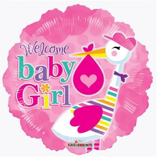 Obrázek z Foliový balonek s čápem Welcome baby girl 46 cm 