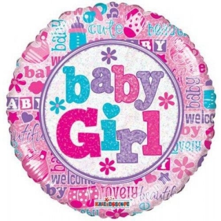 Fóliový holografický balonek s nápisem Baby Girl, průměr 46 cm