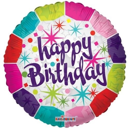 Fóliový balonek s barevným designem a nápisem Happy Birthday, průměr 46 cm