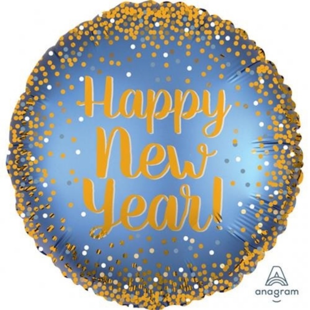 Obrázok z Fóliový balónik modrý so zlatými bodkami Happy New Year 43 cm 
