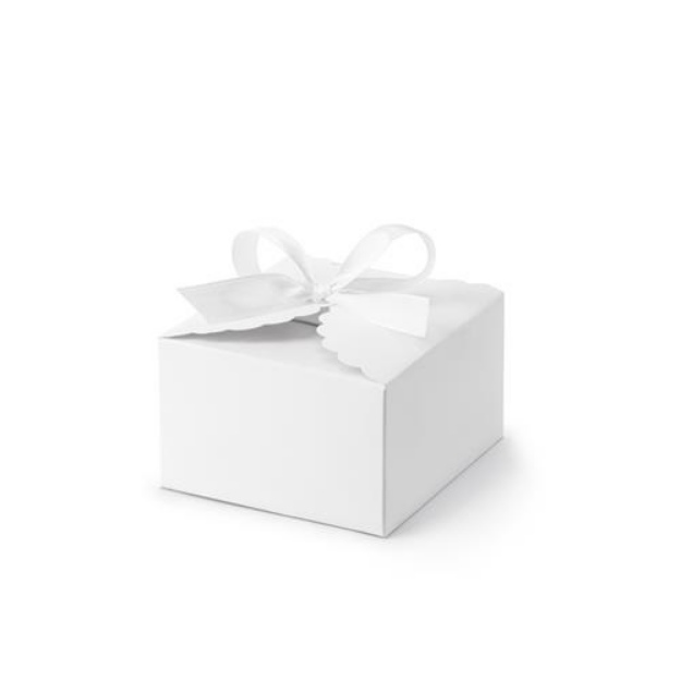 Obrázek z Dárkové svatební krabičky bílé s mašličkou - 10 ks 