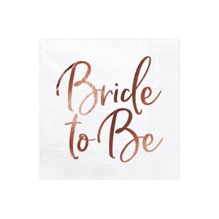 Bílé papírové ubrousky s nápisem Bride to Be v rosegold barvě, balení 20 ks